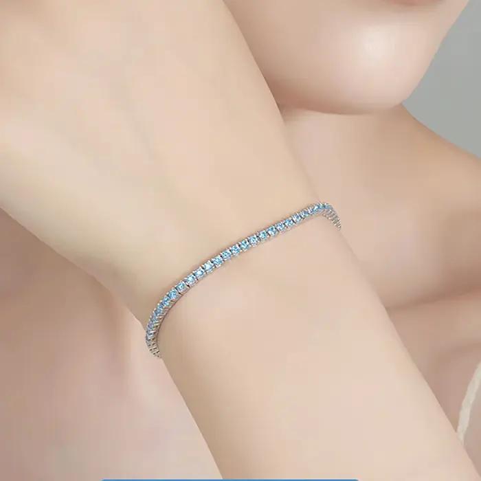 FEOBUR – Bracelet de Tennis en diamant bleu à haute teneur en carbone pour femmes
