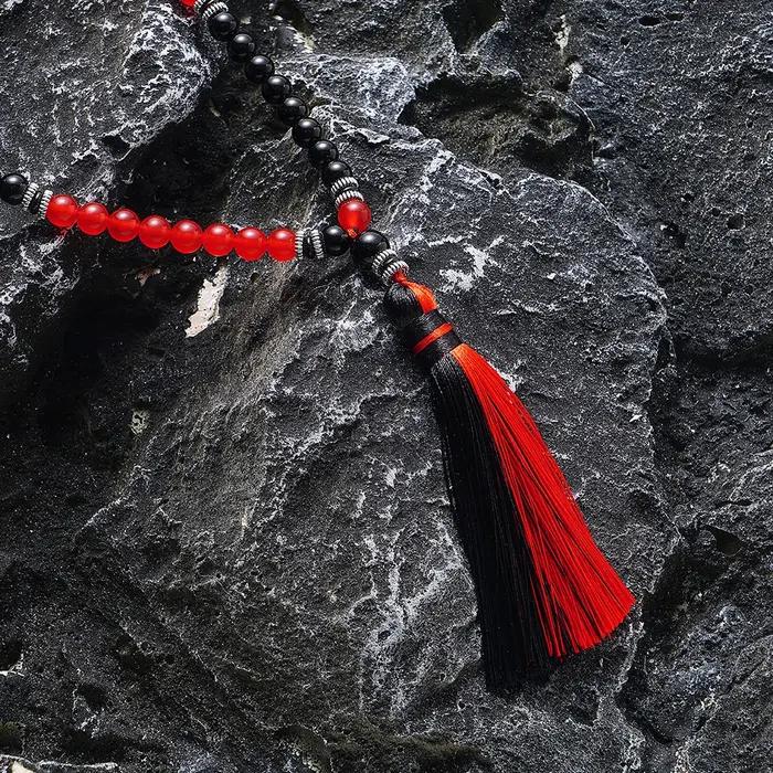 Collier Mala 108 Perles Agate Rouge Onyx Noir Bijoux Prière Méditation Yoga Occasions Spéciales