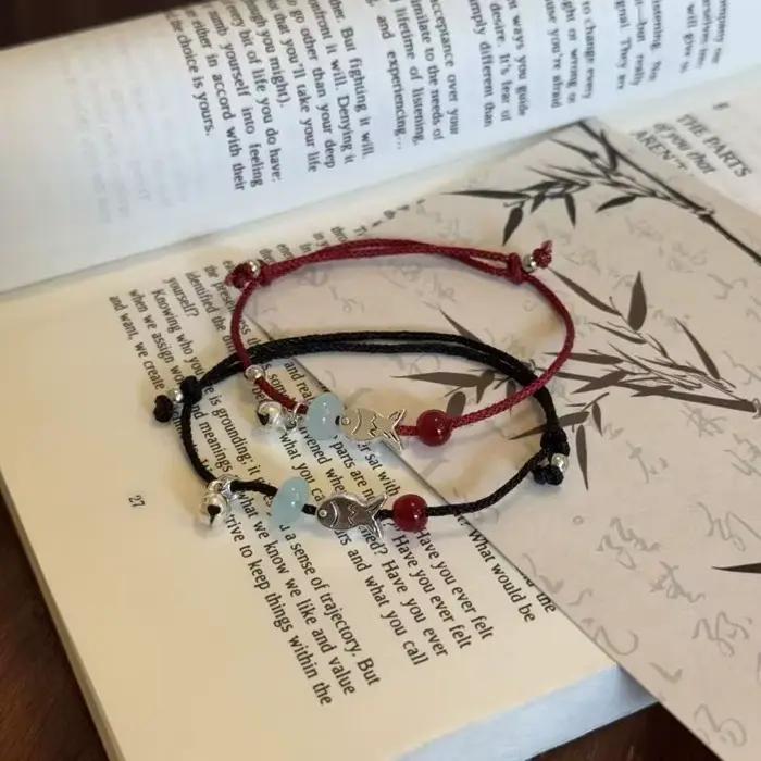 Bracelet en cordon tressé pour bijoux, 2 pièces, pour meilleurs amis, couples, bracelets d'amitié assortis, corde noire et rouge