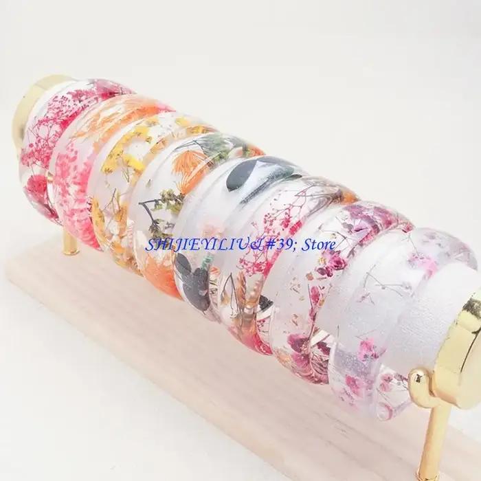 E21F – bracelet élégant en résine avec fleurs préservées pour femmes