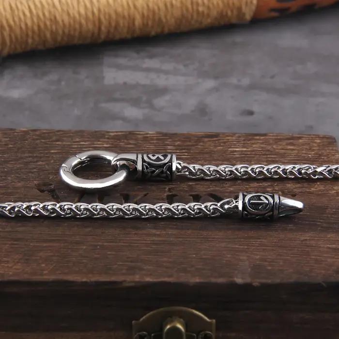 Collier pendentif rune viking nordique avec fermoir rond ouvert, chaîne en acier inoxydable avec boî