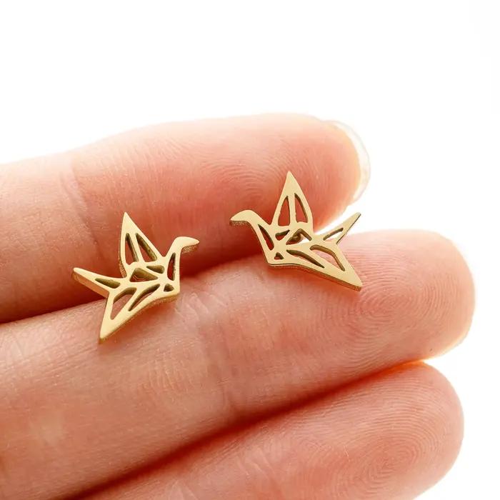 Boucles d'oreilles à tige de grue d'origami sauvage pour femmes, jolies boucles d'oreilles à la mode