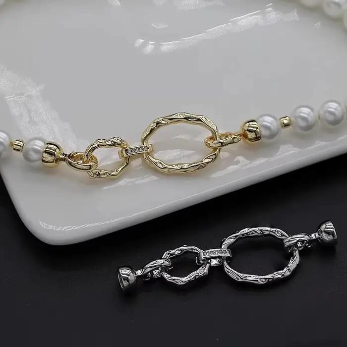 Chaîne de perles en cuivre plaqué or, grand et petit cercle, fermoir à Double rangée, accessoires de collier, matériel de fabrication de bijoux