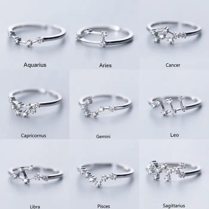 Nouvelle bague minimaliste incrustée de Zircon cubique 12 constellations zodiaque pour femmes