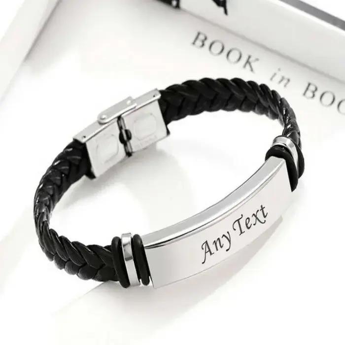 Bracelet en cuir gravé personnalisé pour homme