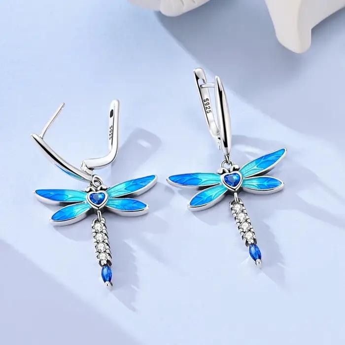 Boucles d'oreilles libellule en argent Sterling 925 pour femmes