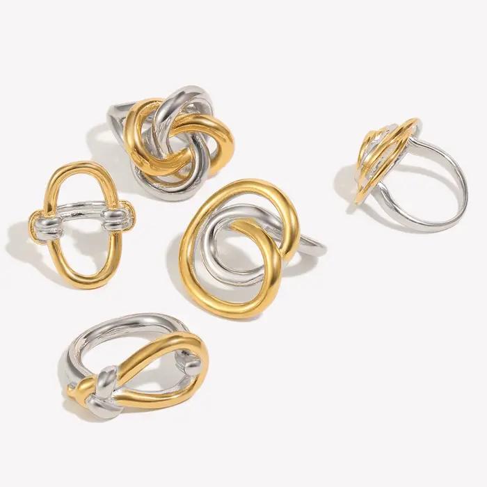 E.B.belle Série Line Knotting Bague à deux tons