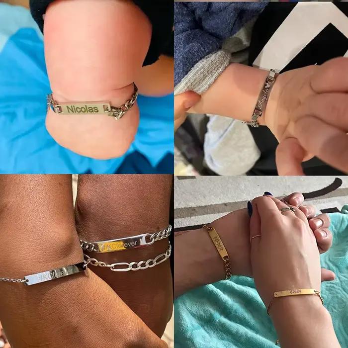 Treebud – Bracelets personnalisés avec nom gravé, en acier inoxydable, pour femmes, hommes et enfants, gravure Laser, étiquette d'identification, cadeaux de famille, bijoux