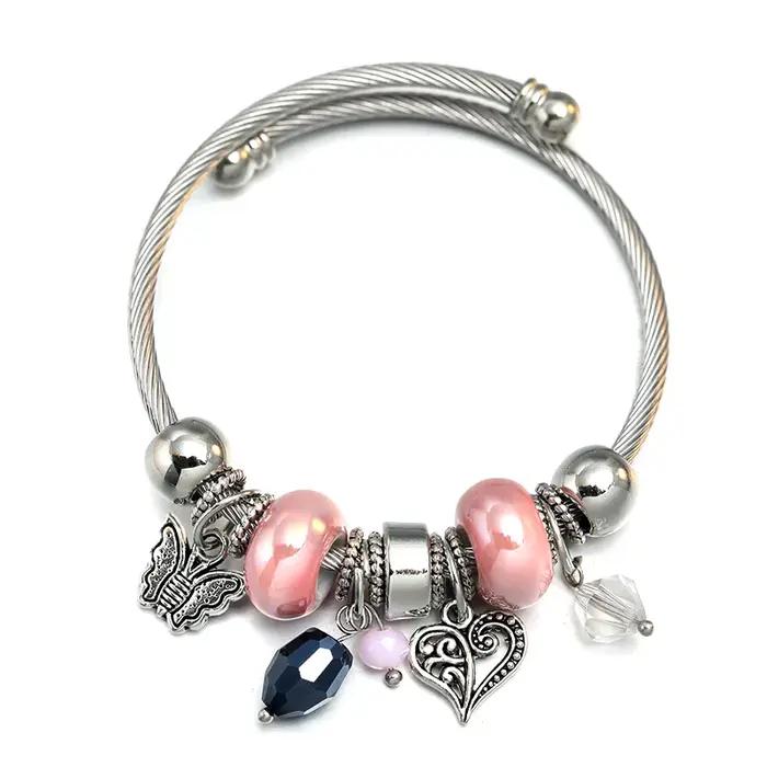 Bracelet en perles d'éléphant d'amour pour femmes, bracelets à breloques réglables, accessoires romantiques, cadeau de bijoux mode six couleurs