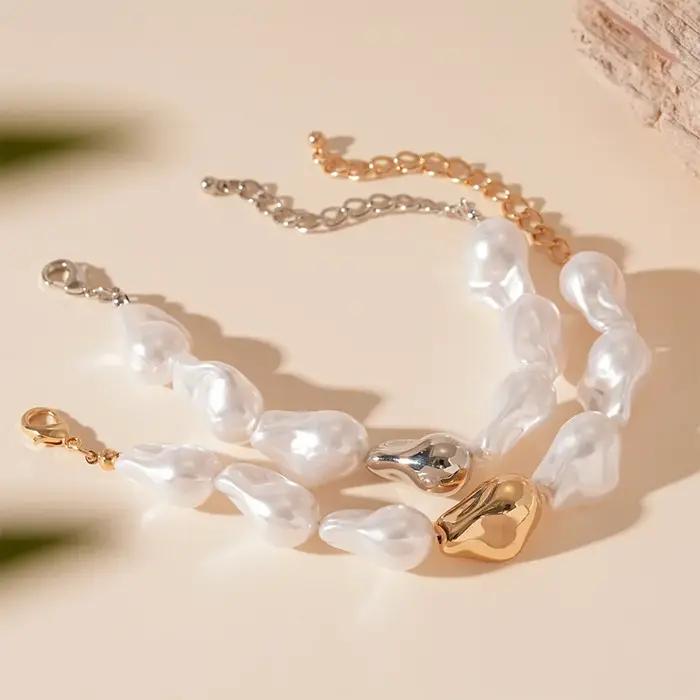 Bracelet géométrique irrégulier de perles d'imitation baroque rétro