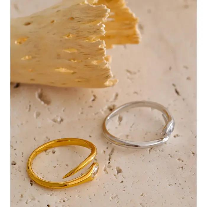 Yhpup – bague serpent réglable en acier inoxydable et zircone