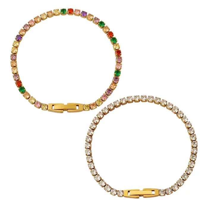 Bracelet en Zircon, Bracelet en Pierres Colorées, Bijoux en Acier Inoxydable Tendance, Accessoires d
