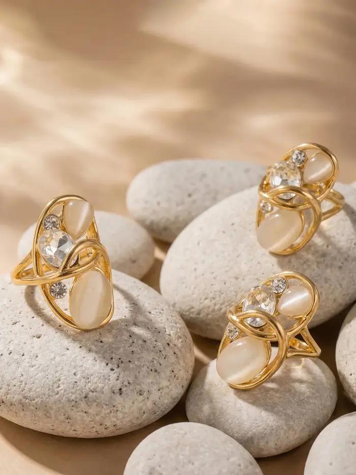 Bagues en acier inoxydable plaqué or 18 carats avec pierres œil de chat pour femmes, alliances modernes et résistantes à l'eau pour occasions spéciales