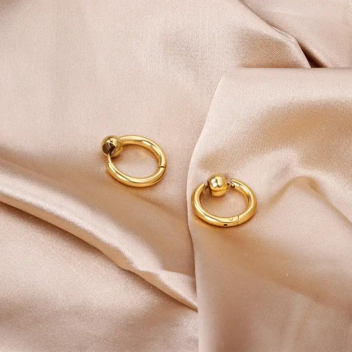 ASONSTEEL classique rond perlé cerceau boucle d'oreille en acier inoxydable or Rose noir mode Hiphop cercle