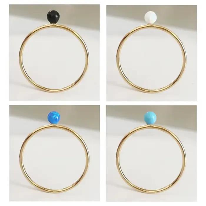 Bague empilable en opale blanche rempli d'or 14K de 3mm