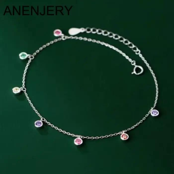 ANENJERY rond délicat Zircon breloque cheville pour femmes Bracelet Simple mode bijoux en gros