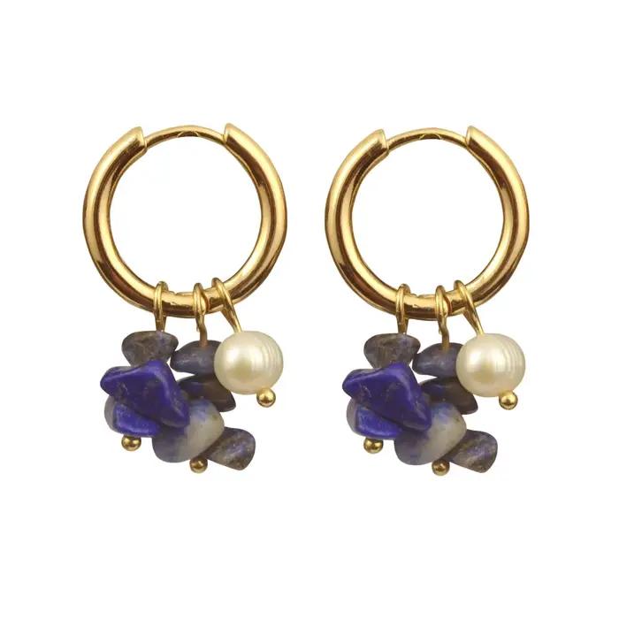 Femmes bohême bijoux de petits cerceaux pendentif boucle d'oreille avec pierre concassée perle bleu vert
