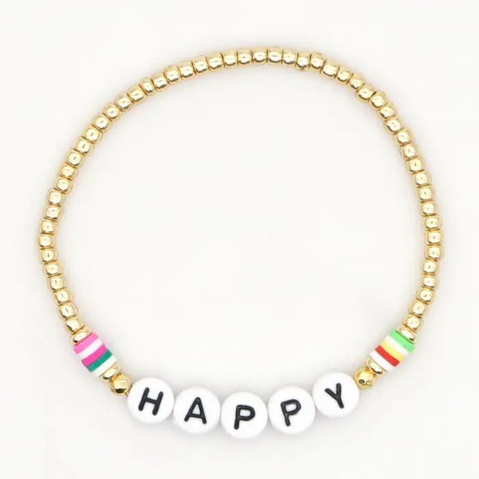 GO2BOHO LOVE lettre Bracelets Heishi vinyle perlé Bracelet pour femmes à la mode saint valentin bijoux Femme perles dorées