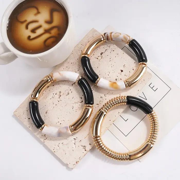 Ensemble de 3 bracelets en marbre de style moderne et éclaté