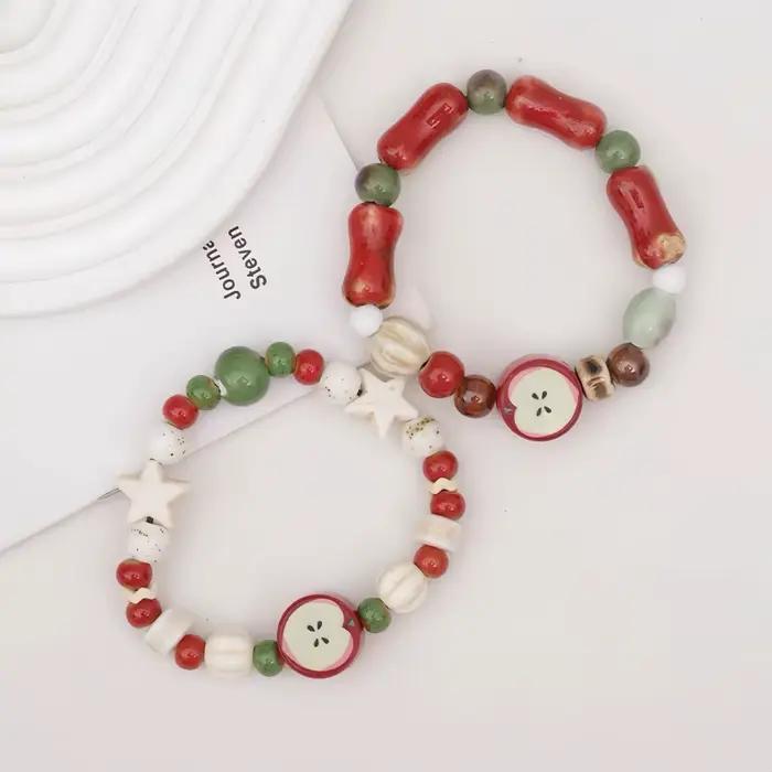 Bracelet de perles en céramique imitation pomme rétro pour femmes