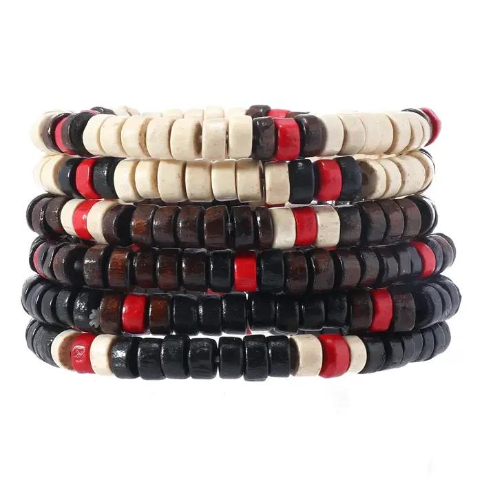 Ensemble de bracelets en perles de bois pour hommes, nouveau bracelet ethnique, simple, solide, document, perlé, mode masculine, article, accessoires de bijoux