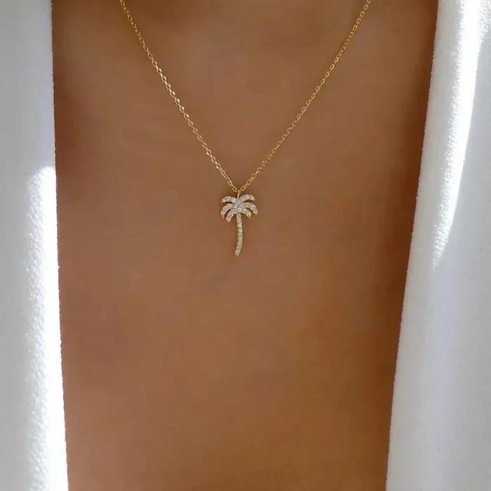Collier en cristal de palmier AMP pour femme design géométrique or jaune clair tracker d'humeur occasions spéciales cadeau pour femme