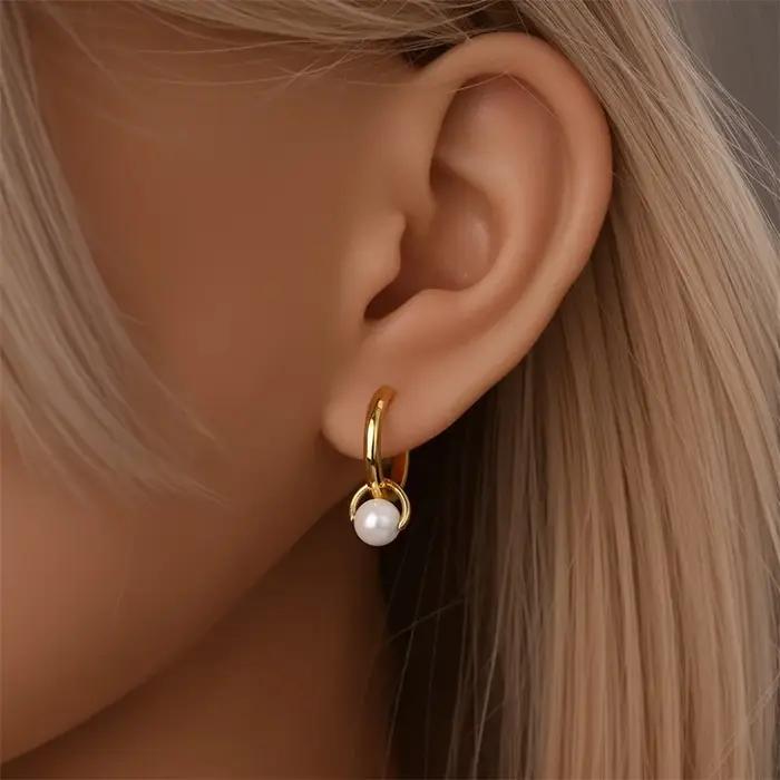 100% 925 argent Sterling perle géométrie dorée boucles d'oreilles pour les femmes mode fête d'anniversaire bijoux de