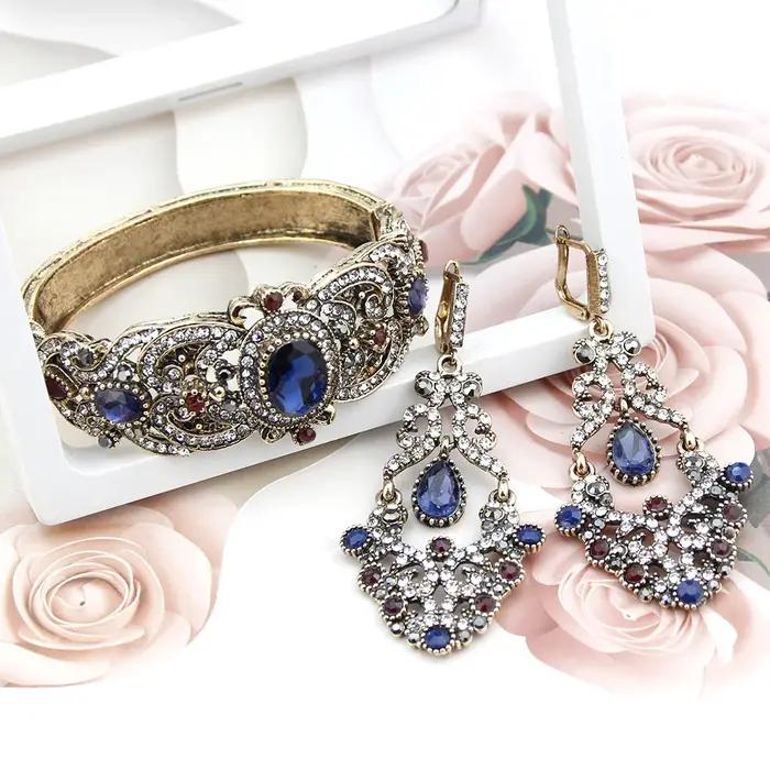 Ensemble de bijoux indiens à fleurs en résine pour femmes, bracelet et boucles d'oreilles, engagement et occasions spéciales