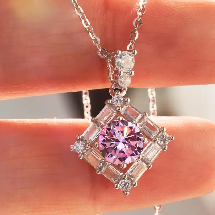 Collier Moissanite avec Pendentif Rond Plaqué Or Blanc 18K