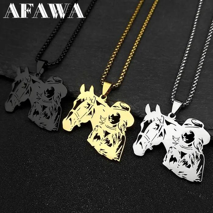 Cheval Animal cavalier fille pendentif collier pour hommes femmes en acier inoxydable or/argent/noir couleur chevaux amant colliers bijoux