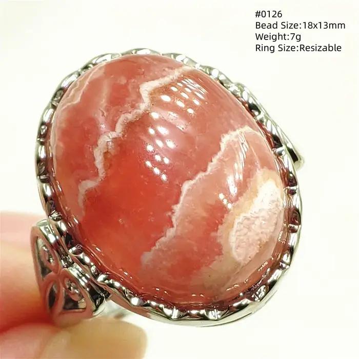 Bague réglable en rhodochrosite rose naturelle pour homme et femme