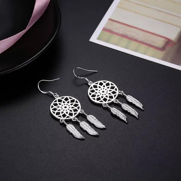 Boucles d'oreilles attrape-rêves en argent Sterling 925 pour femmes élégantes occasions spéciales bijoux fantaisistes à offrir