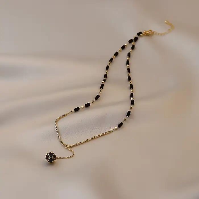 2025 nouveaux bijoux pour femmes mystérieux Sexy noir cristal Zircon boule pendentif collier fête luxe