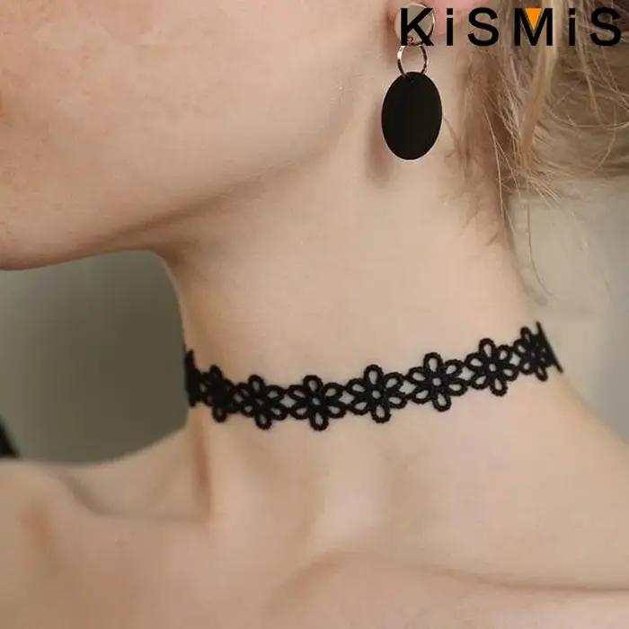 KISMIS 6 pièces/ensemble noir dentelle Sautoirs collier ensemble Vintage gothique Punk élastique