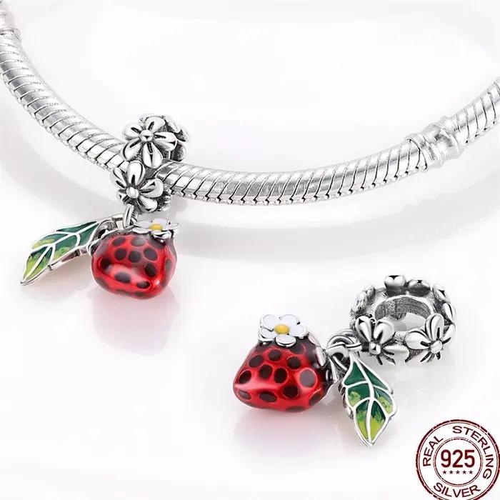 Bracelet original 925 en argent sterling avec perles de tulipe et breloque chat pour femmes occasions spéciales