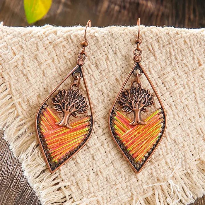 Boucles d'oreilles bohème en corde perlée tissée à la main pour femmes