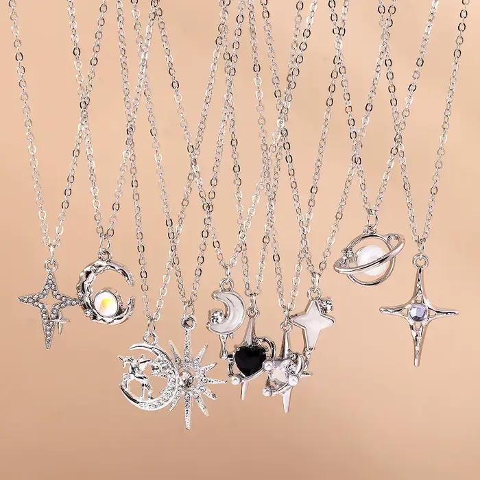 Aihua exquis Y2K couleur argent cristal soleil lune étoile colliers pour femmes tempérament coréen clavicule chaîne bijoux cadeaux