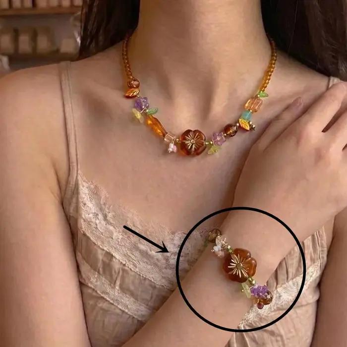 Collier Bohème Coloré à Fleurs Fait Main avec Perles pour Filles Accessoires de Bijoux Harajuku Occasions Spéciales