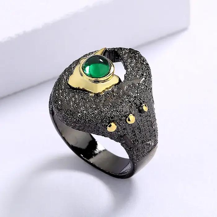 Bague creuse en or noir incrustée de Zircon vert bijou créatif alliance de mariage pour femmes pour événements spéciaux