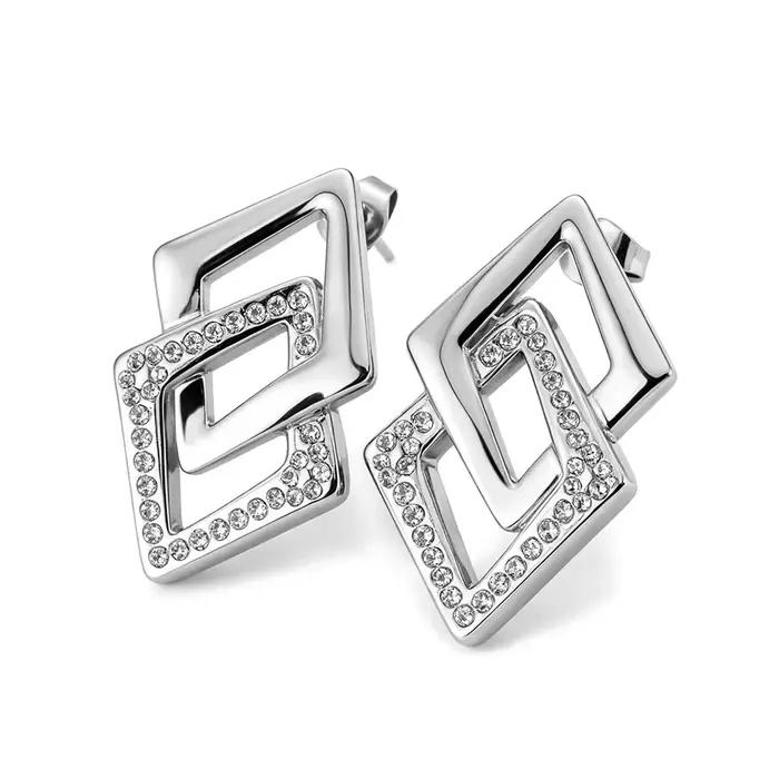JeeMango – boucles d'oreilles géométriques en Zircon pour femmes, en acier inoxydable, couleur or, cristal, bijoux à la mode, E26089