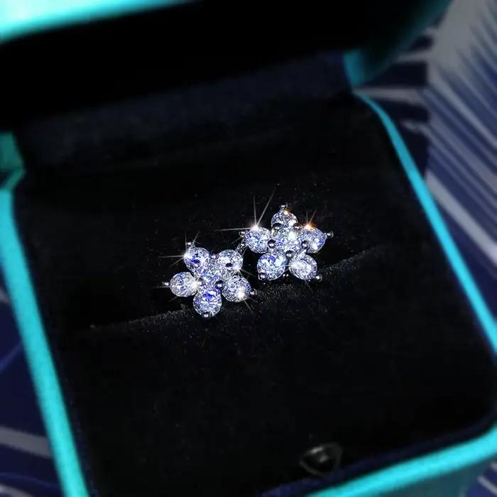 925 boucles d'oreilles en argent Sterling mode plein diamant fleur de prunier boucles d'oreilles personnalité boucles d'oreilles Zirconium diamant bijoux