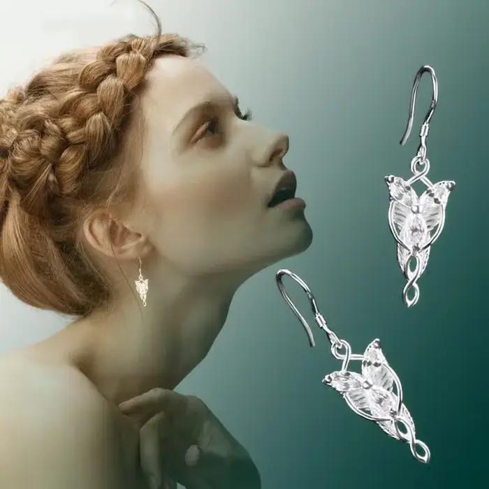 Arwen Evenstar-Boucles d'oreilles en argent regardé S925 pour femme, Elfstone Eellers ar Aragorn Galadriel, Elfes Princess Crystal Movie Jewelry