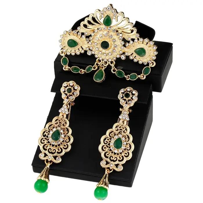 Algérie maroc Bijoux de mariage broche boucles d'oreilles ensembles pour femmes couleur or arabe turquie Abaya Caftan