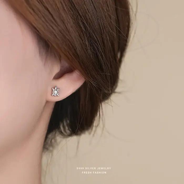 INZATT réel 925 en argent Sterling tortue Mini boucles d'oreilles pour les femmes mignon Animal bijoux fins accessoires minimalistes