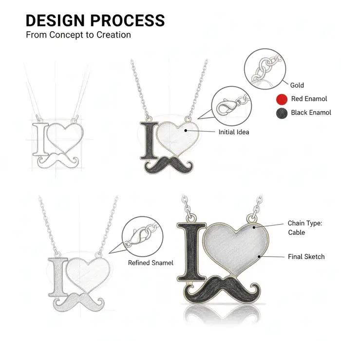 Collier en émail couleur argent et or avec pendentif cœur et moustache pour femmes et filles, bijou à la mode pour les meilleures occasions sociales