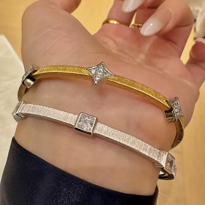 Bracelet en diamant carré brossé en argent 925 avec zirconium et cristal pour femmes élégance mariage banquets occasions spéciales