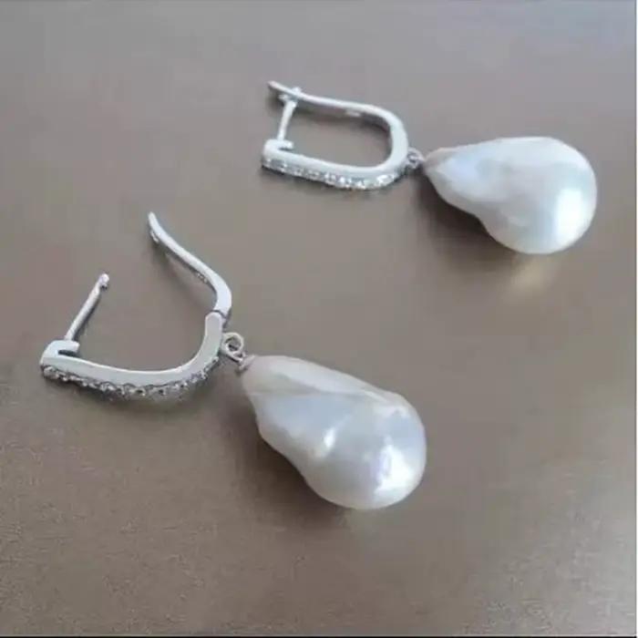Jane bijoux 925 argent sterling 100% naturel d'eau douce Baroque perle boucles d'oreilles INS