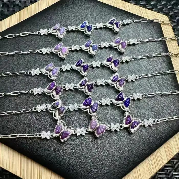 Unité un Bracelet 925 argent avec spécial cristal Sugilite naturel papillon sculpture