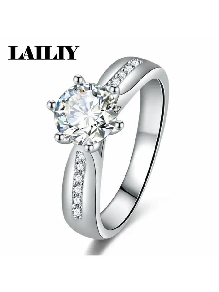Bague en argent sterling 925 plaqué or 18 carats avec diamant cubique à six griffes pour femme, bijoux tendance