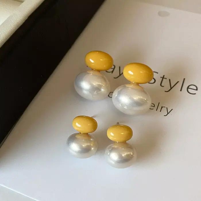 Boucles d'oreilles rondes en perles colorées Dopaamine pour femmes, bijoux d'oreille simples et élégants, faits à la main, en verre, forme géométrique, élégantes
